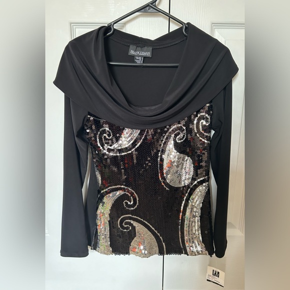 Frank Lyman Design Tops - NWT Frank Lyman Sequin Black Top Festive Paisley Silver   New Year Retail $135